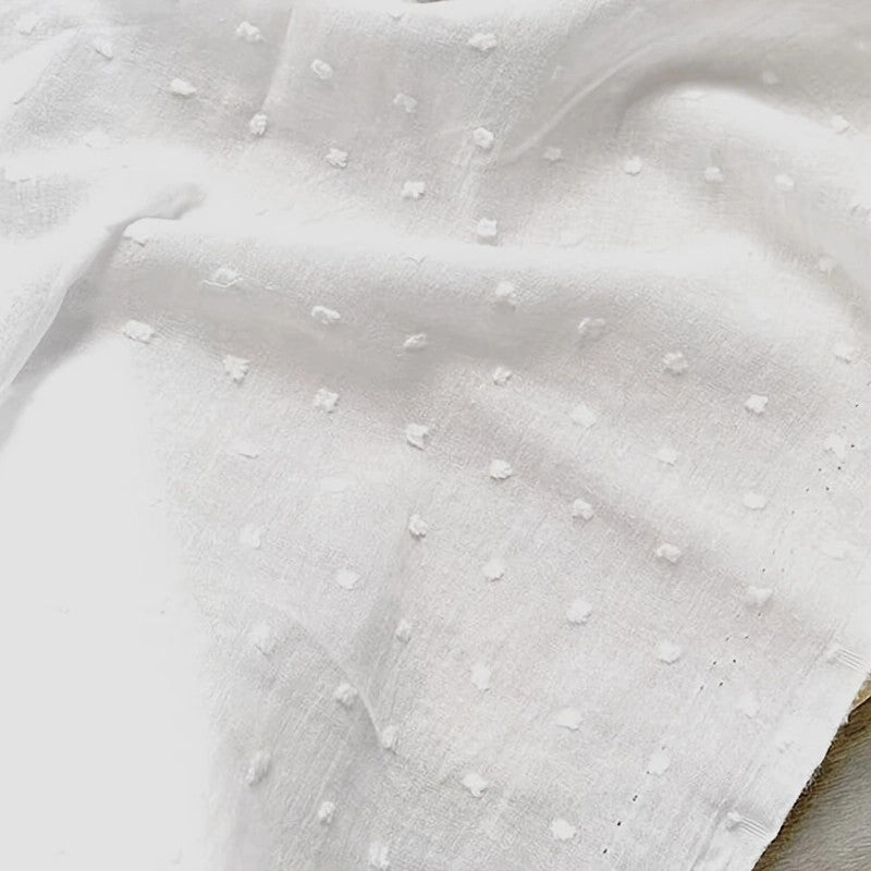 White Jacquard Cotton Fabric – Polka Dot 100% Cotton Textile