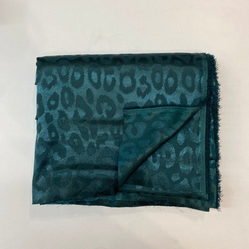 Ultra-Smooth Teal Leopard Silky Satin - Glossy Jacquard Textile