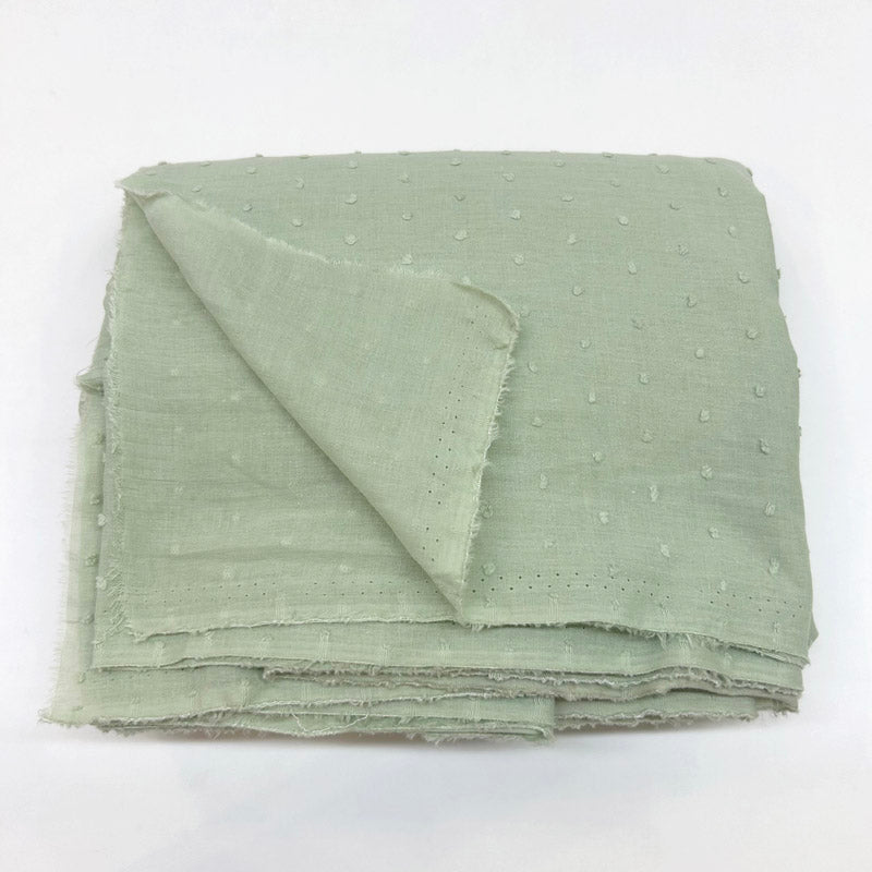 Pastel Mint Green Dots Embroidery Cotton - Thin & Soft Jacquard Weave