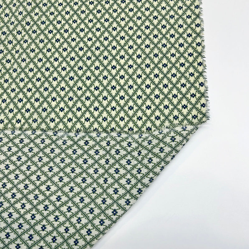 Green Geometric Crinkle Cotton - Thin Slightly-Textured Bubble Gauze