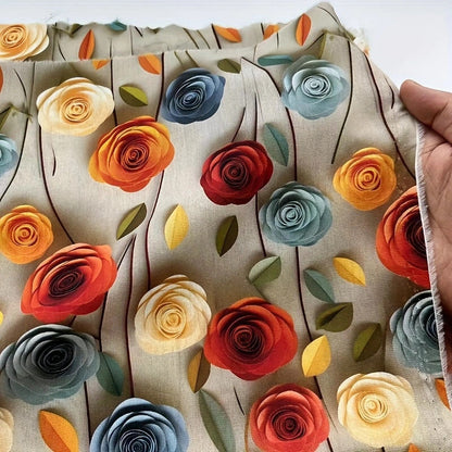 3D Blooming Floral Cotton Fabric – Vibrant Printed Textile