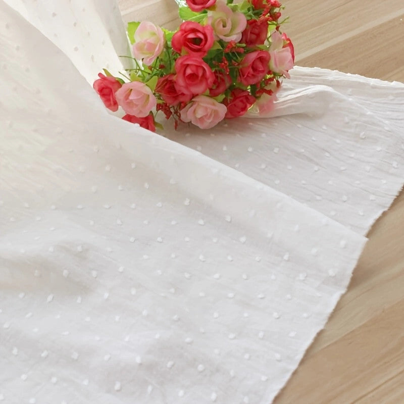 White Jacquard Cotton Fabric – Polka Dot 100% Cotton Textile