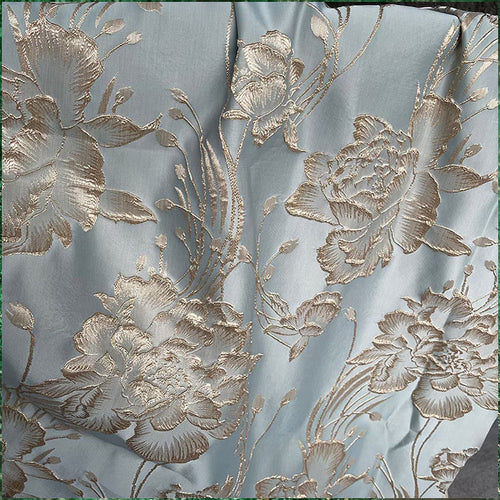 Luxury 3D Floral Brocade - Embossed Gold Flowers Embroidered
