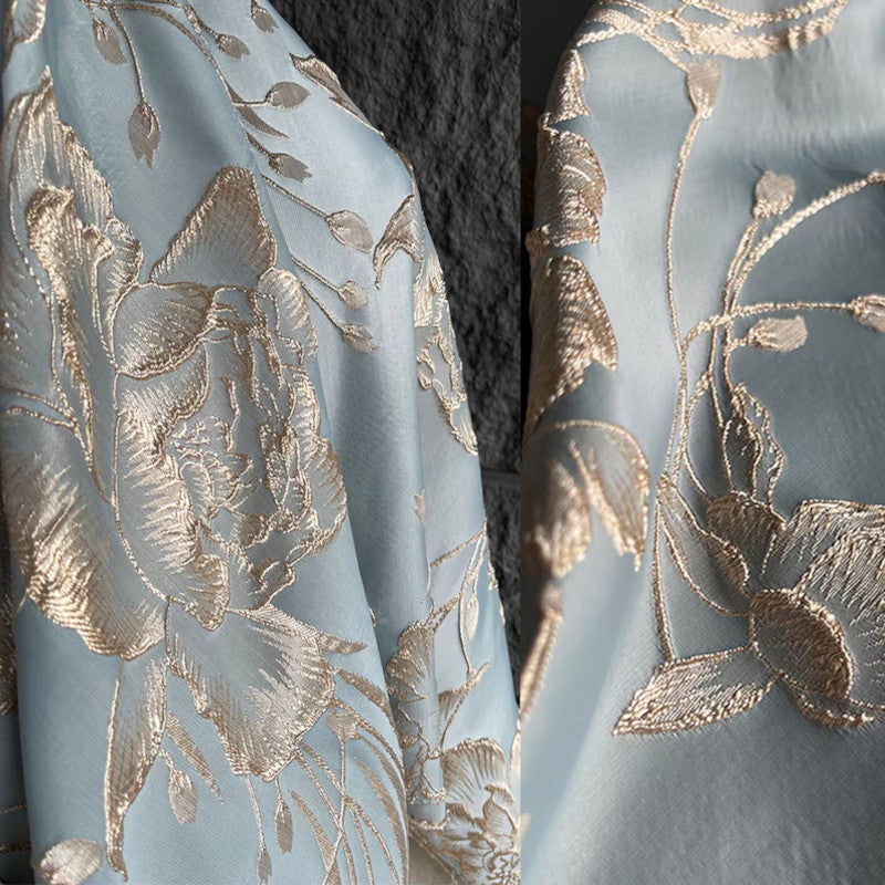 Luxury 3D Floral Brocade - Embossed Gold Flowers Embroidered
