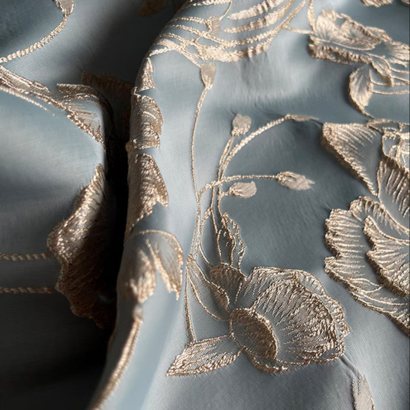 Luxury 3D Floral Brocade - Embossed Gold Flowers Embroidered