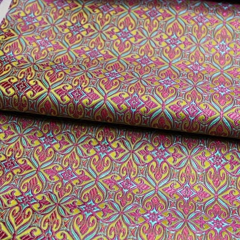 Colorful Nigerian Jacquard Brocade - Geometric Woven Textile