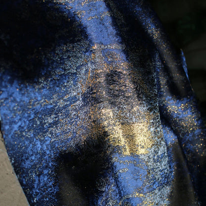 Designer Metallic Blue Golden Brocade - Shimmer Abstract Jacquard
