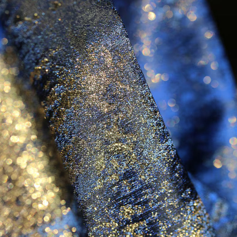 Designer Metallic Blue Golden Brocade - Shimmer Abstract Jacquard