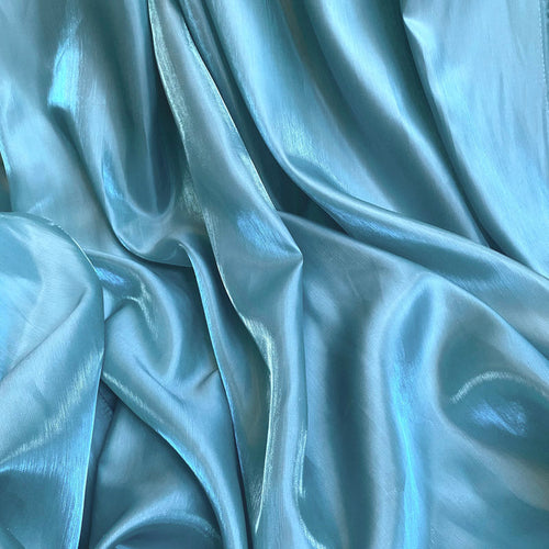 Blue Glass Silk Gradient Fabric, Glossy Satin Shiny Iridescent Fabric