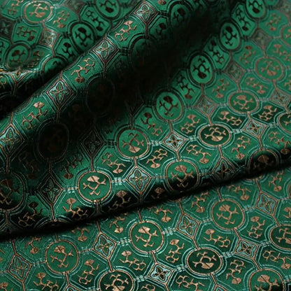 French Style Green Satin Brocade – Jacquard Embroidered Luxe