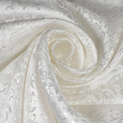 White Victorian Jacquard Brocade - Textured Floral Woven Fabric
