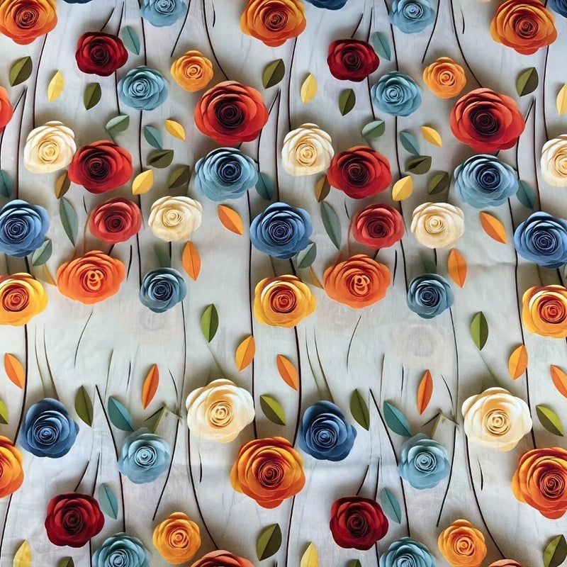 3D Blooming Floral Cotton Fabric – Vibrant Printed Textile