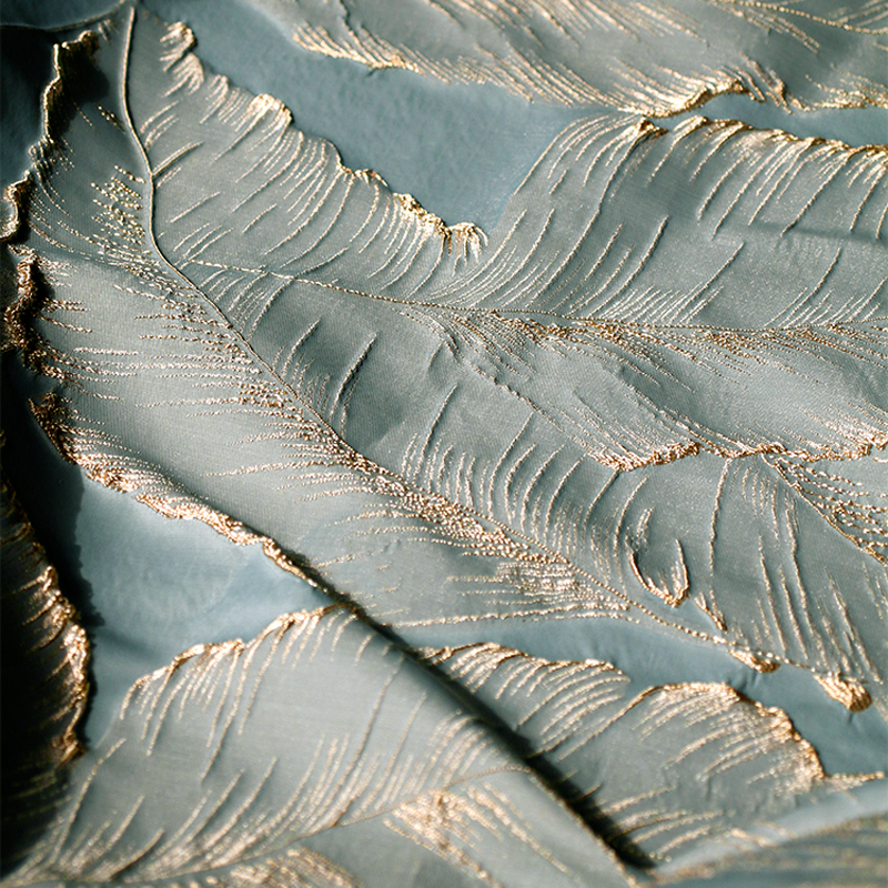 3D Metallic Embroidery Embossed Brocade - Large Leaf Tapestry Cloth