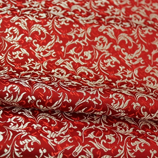 Red & Gold Victorian Brocade - Small Pattern Jacquard Fabric