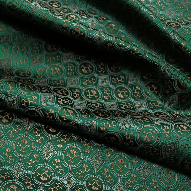 French Style Green Satin Brocade – Jacquard Embroidered Luxe