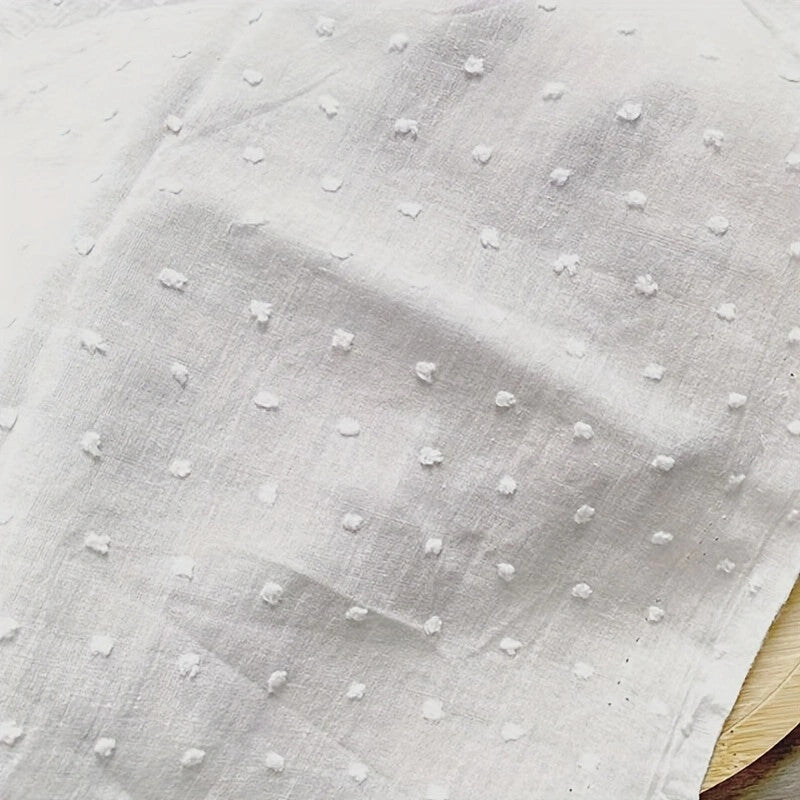 White Jacquard Cotton Fabric – Polka Dot 100% Cotton Textile