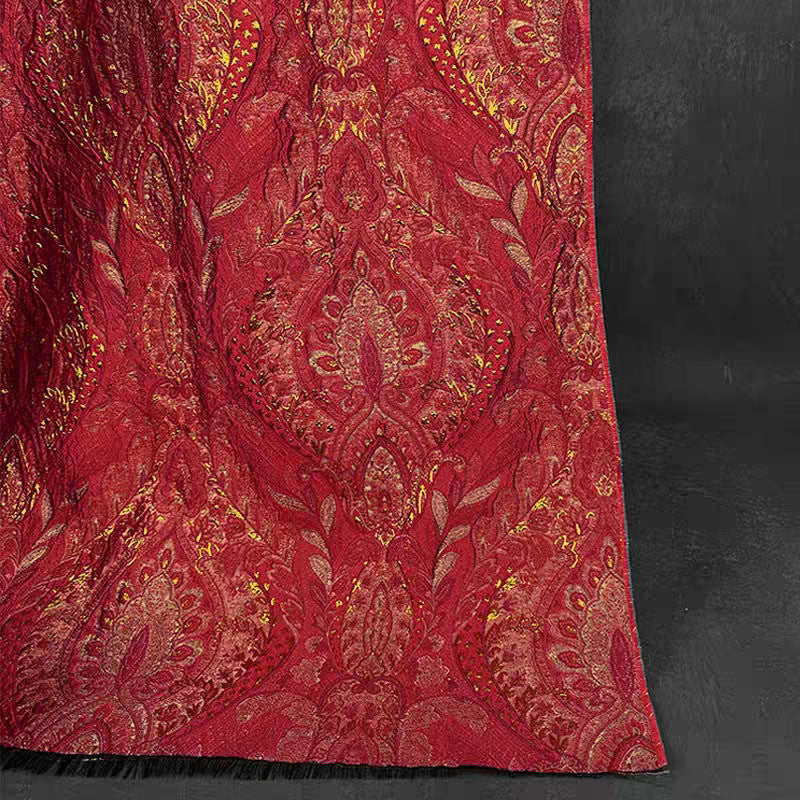 3D Damask Textured Brocade - Red Metallic Shiny Embossed Jacquard