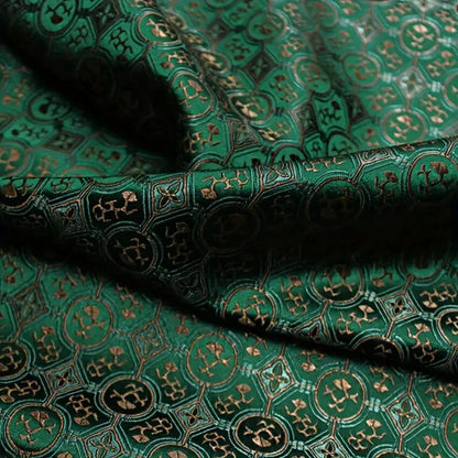 French Style Green Satin Brocade – Jacquard Embroidered Luxe