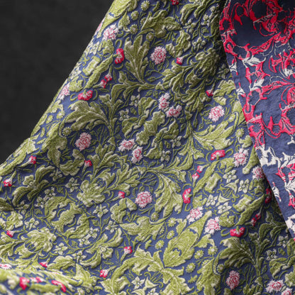 Vintage 3D Floral Jacquard - Green Vine Embossed Brocade Fabric