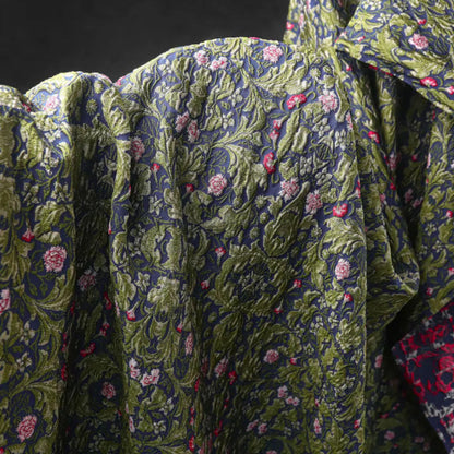 Vintage 3D Floral Jacquard - Green Vine Embossed Brocade Fabric