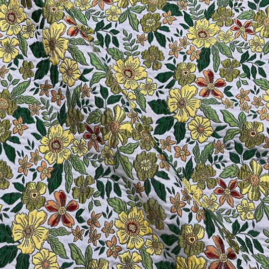 Vivid Floral Embossed Brocade - Yellow Green Jacquard