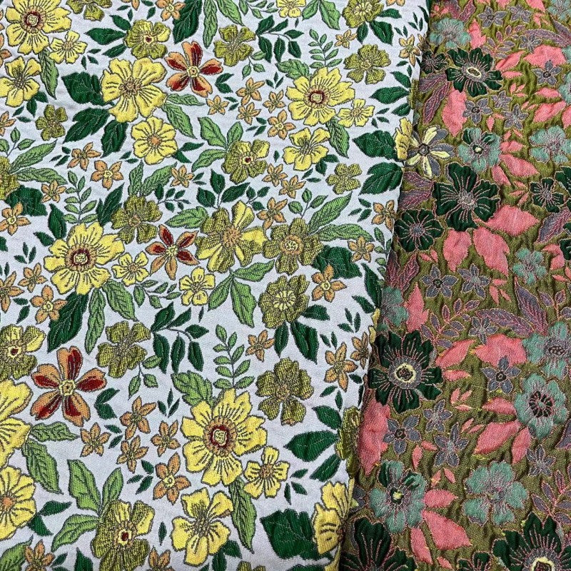 Vivid Floral Embossed Brocade - Yellow Green Jacquard