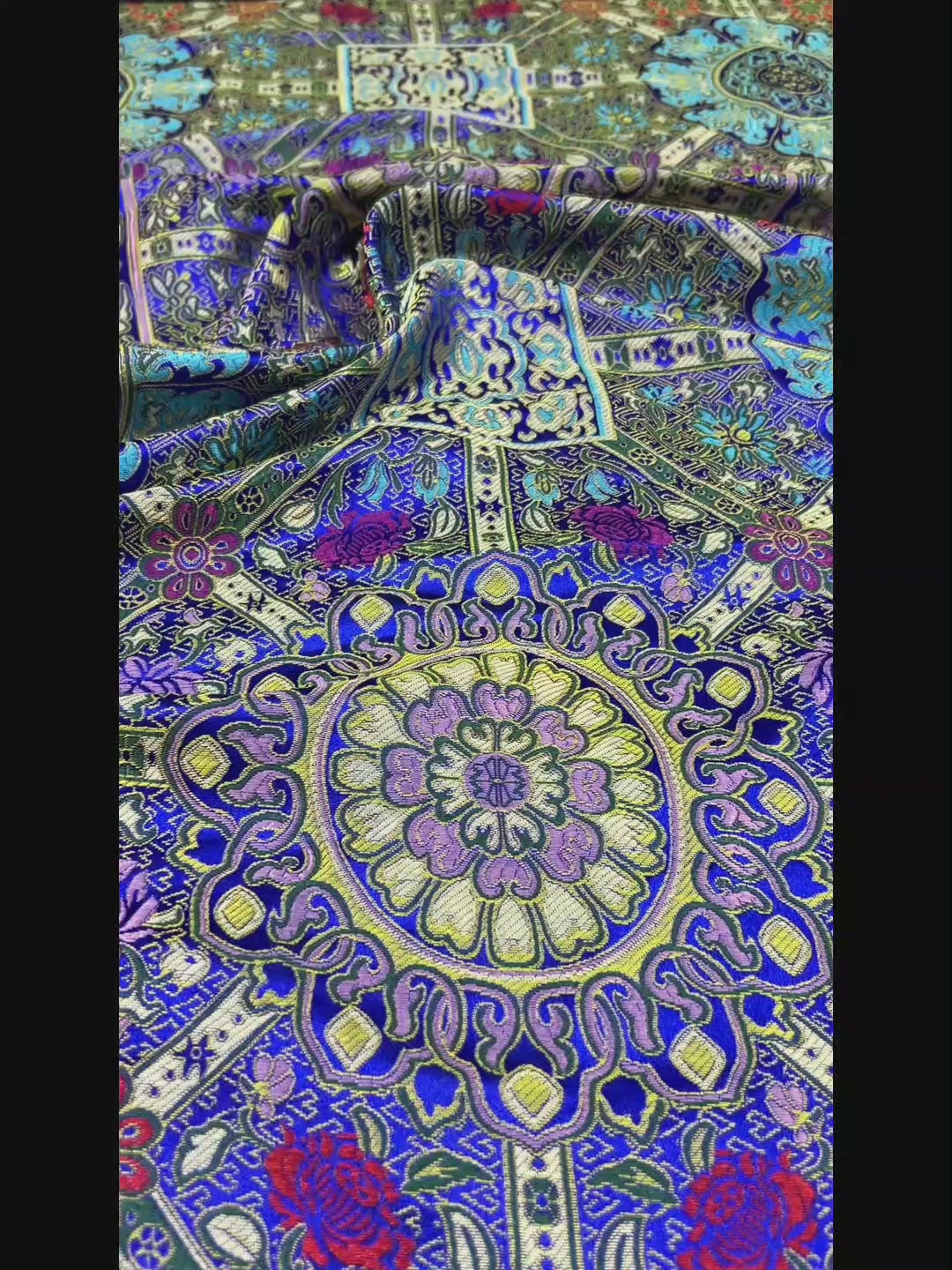 Royal Blue Geometric Relief Brocade - Multicolor Luxe