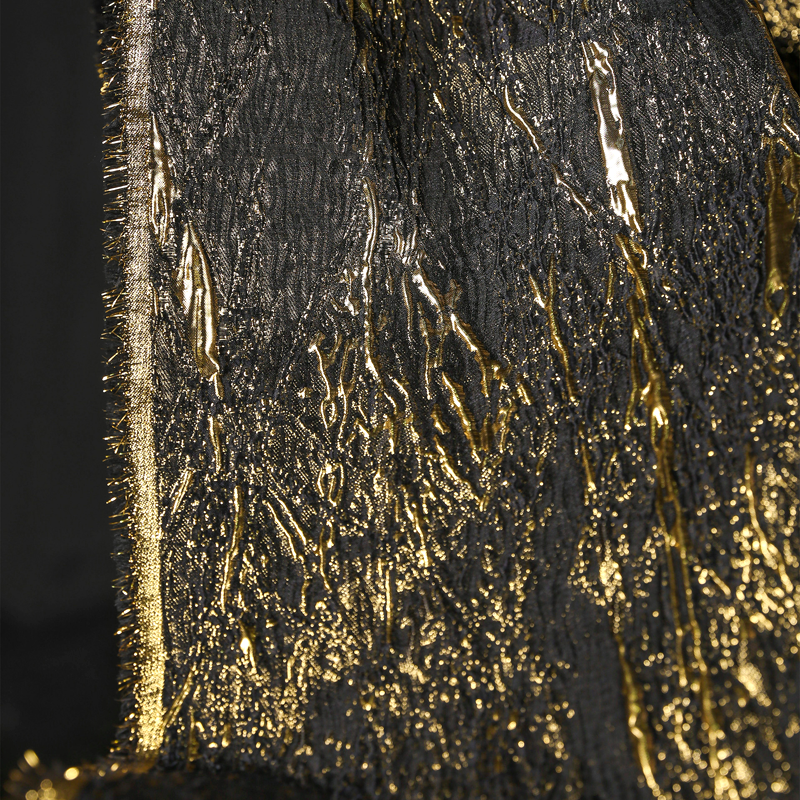 Black Gold Abstract Metallic Brocade - Designer Embossed Texture
