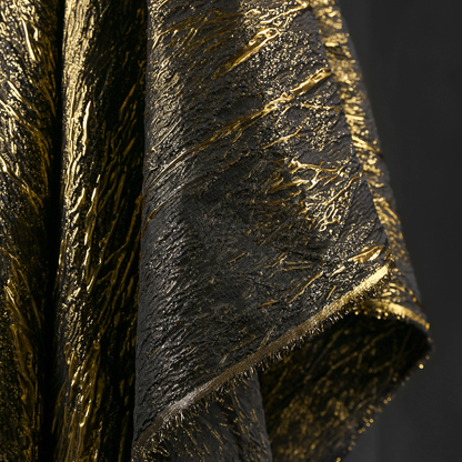 Black Gold Abstract Metallic Brocade - Designer Embossed Texture