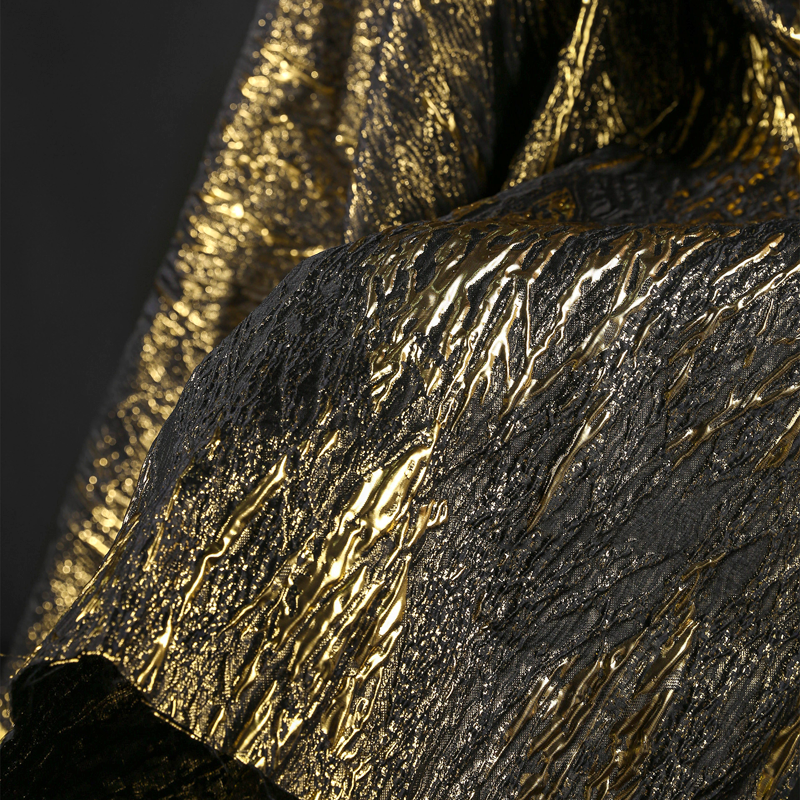 Black Gold Abstract Metallic Brocade - Designer Embossed Texture