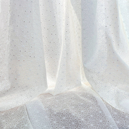 100% Cotton Embroidered Lace - White Floral Embroidery Voile Fabric