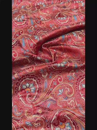 Classical Red Paisley Satin Brocade - Woven Jacquard Textile