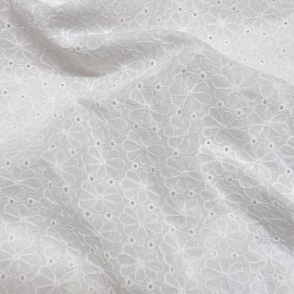 100% Cotton Embroidered Lace - White Floral Embroidery Voile Fabric