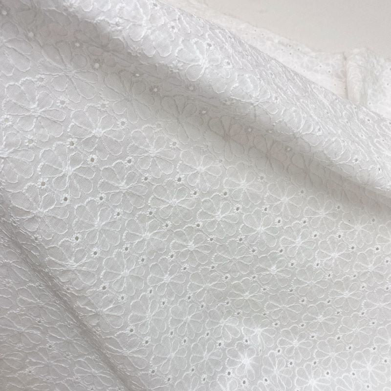 100% Cotton Embroidered Lace - White Floral Embroidery Voile Fabric
