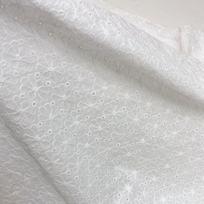 100% Cotton Embroidered Lace - White Floral Embroidery Voile Fabric