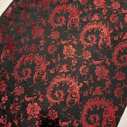 Black & Red Embroidered Brocade – Metallic Accent Jacquard Fabric