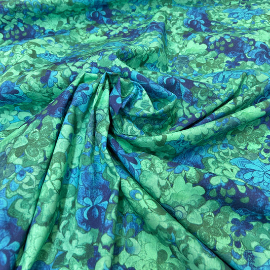 Elegant Teal Green Floral Print Cotton Fabric - Soft Breathable Cotton