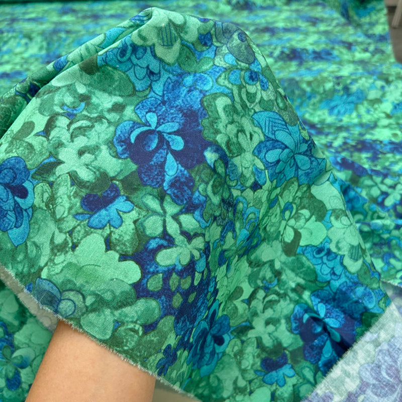 Elegant Teal Green Floral Print Cotton Fabric - Soft Breathable Cotton