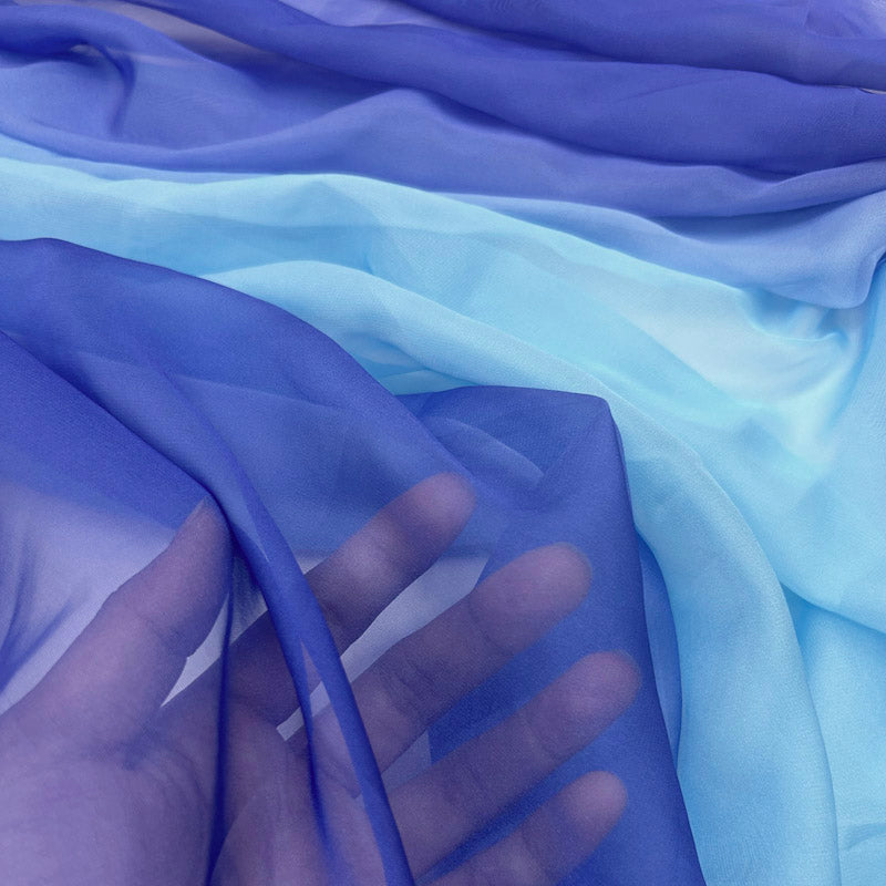 Royal Blue & Light Blue Gradient Chiffon - Transparent Draping Tulle