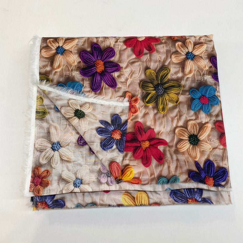 3D Floral Print Cotton Fabric – Embroidery-Look Textile