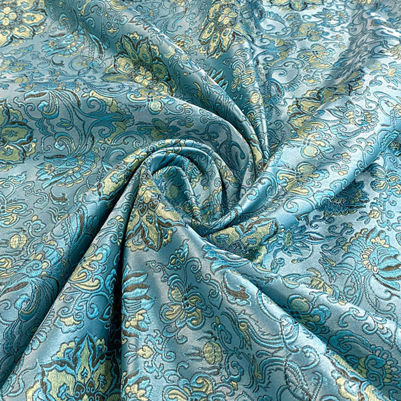 Teal Blue Damask Brocade – Elegant Jacquard Woven Fabric
