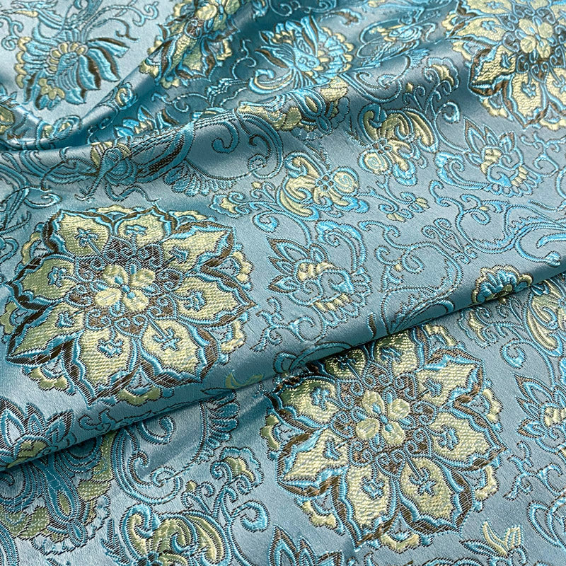 Teal Blue Damask Brocade – Elegant Jacquard Woven Fabric