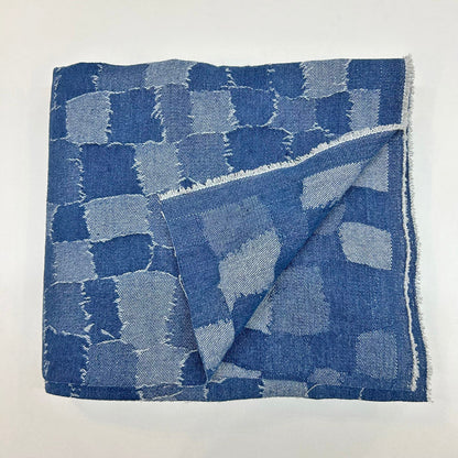Stylish Blue Check Jacquard Denim - Durable Washed Cotton Jean Fabric
