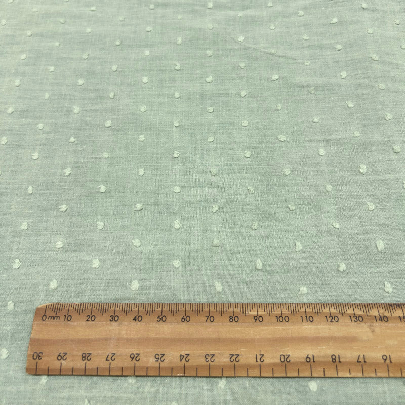 Pastel Mint Green Dots Embroidery Cotton - Thin & Soft Jacquard Weave