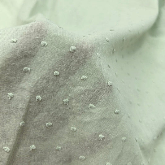 Pastel Mint Green Dots Embroidery Cotton - Thin & Soft Jacquard Weave
