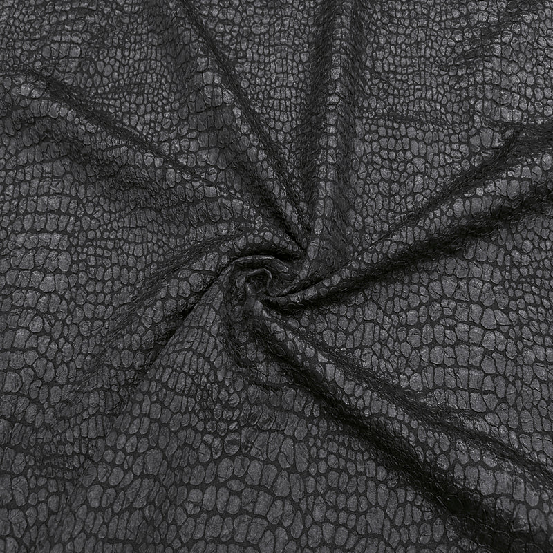 Black Embossed Brocade Fabric - Bubble Crinkle Snake Skin Textured