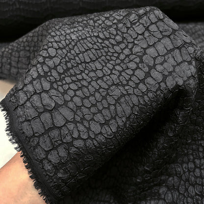 Black Embossed Brocade Fabric - Bubble Crinkle Snake Skin Textured