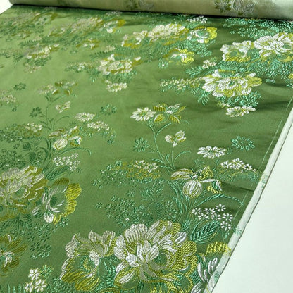 Floral Satin Brocade - Green Jacquard