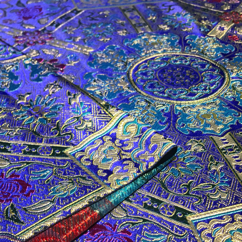 Royal Blue Geometric Relief Brocade - Multicolor Luxe