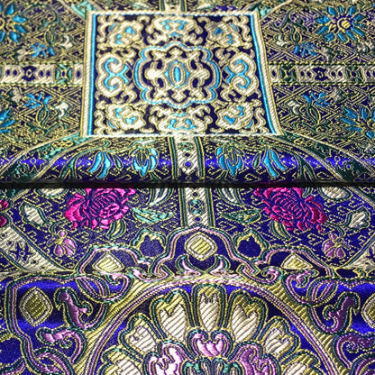 Royal Blue Geometric Relief Brocade - Multicolor Luxe